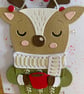Handmade Reindeer Christmas Card Traditional Colours & Hand Stitched Details - Image 2