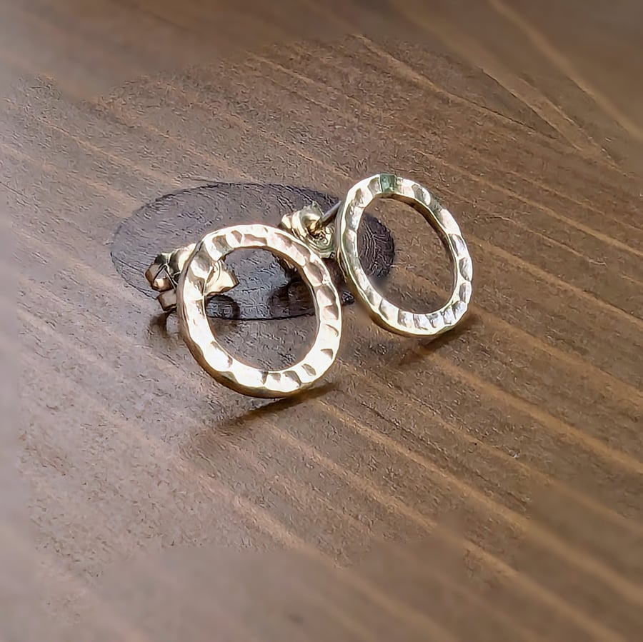 Solid Gold Recycled 9 carat Gold hoop STUD Earrings, Handmade Urban Jewellery