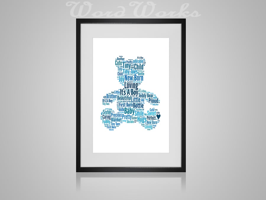 Personalised Teddy Bear New Baby Word Art Design