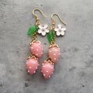 Strawberry Earrings, Dangle Food Earrings, Fruit Jewellery, Pink