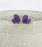Purple glitter small heart studs, Hypoallergenic titanium posts - Image 1
