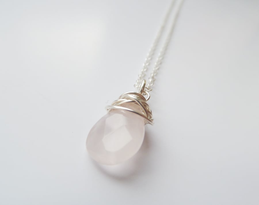 Rose Quartz Wrap necklace - SALE