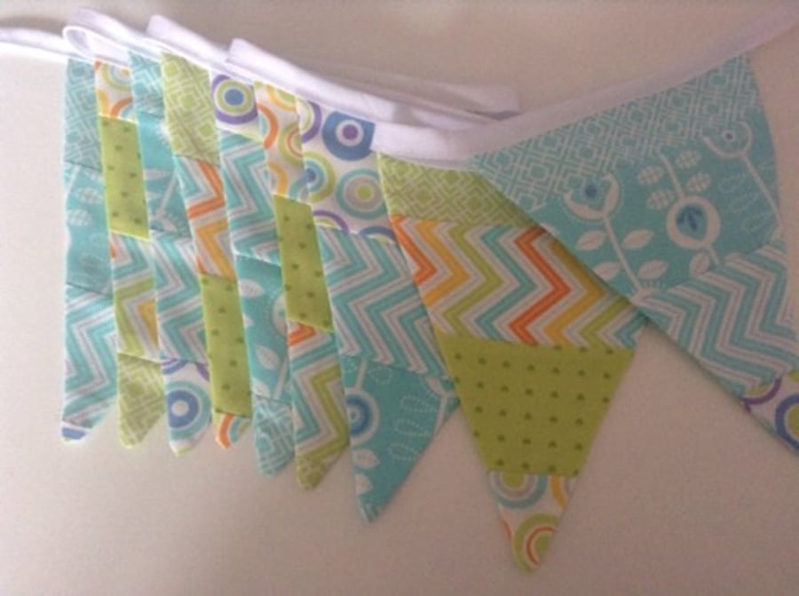 Blue and green fabric bunting