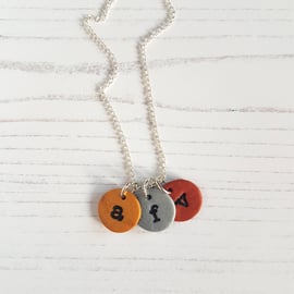 Metallic Initial Disc necklace, customized, choose your letters, colours