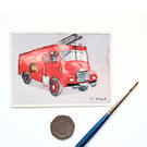 Original ACEO Classic Fire Engine Red Goddess Miniature Watercolour Painting