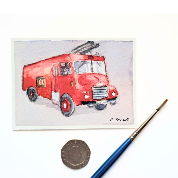 Original ACEO Classic Fire Engine Red Goddess Miniature Watercolour Painting