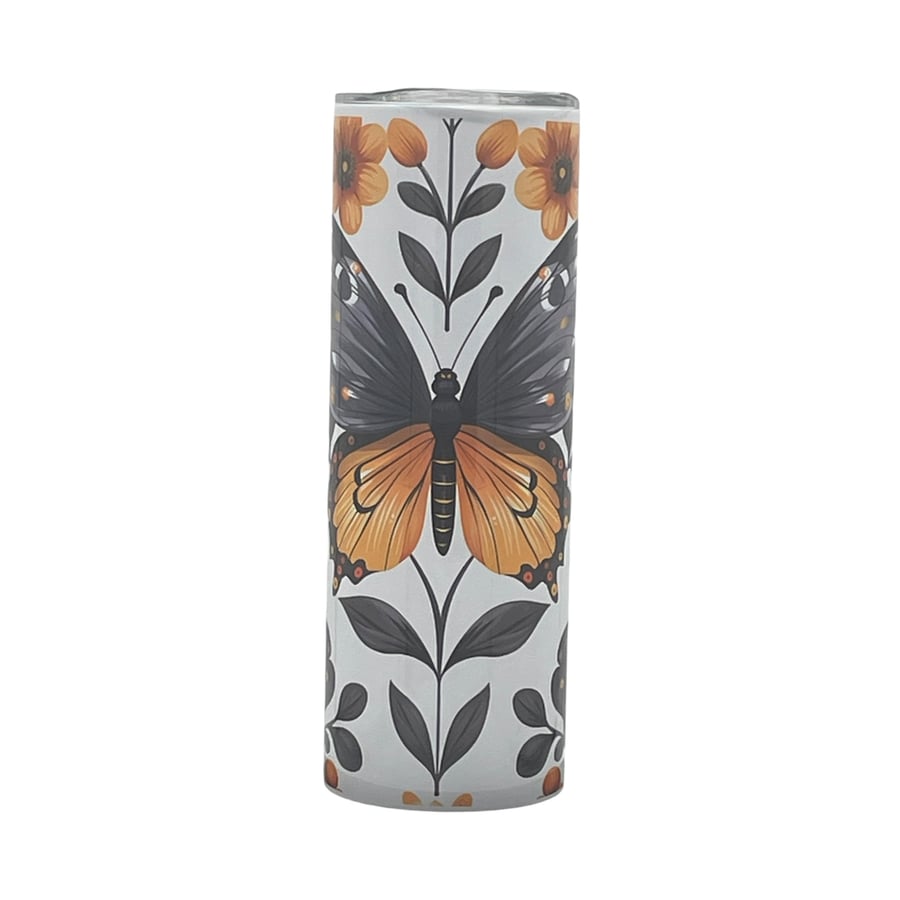 Yellow and Blue Butterfly Botanical Tumbler