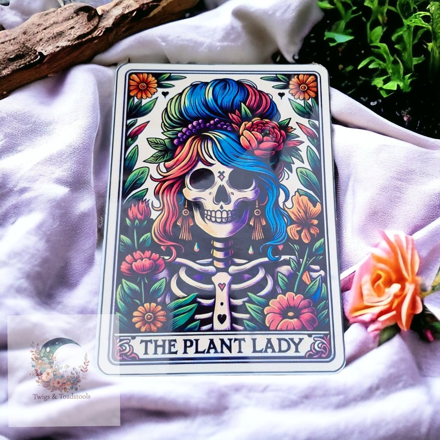 Metal wall sign tarot card the plant lady 