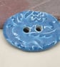Large Cornflower Blue Brocade Oval Handmade Ceramic Button - Image 1