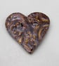Medium Dark Copper Brocade Texture Heart Shaped Ceramic Button - Image 1