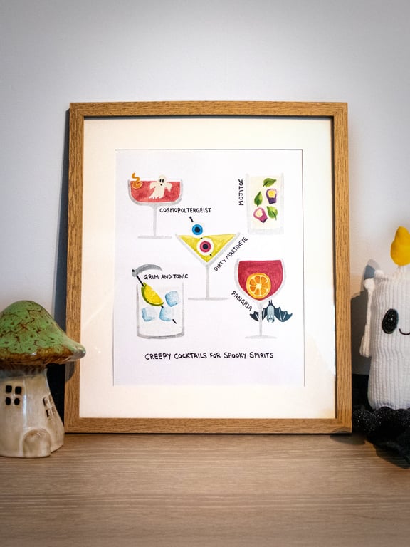 Creepy Cocktails Art Print - Halloween Bar Decor
