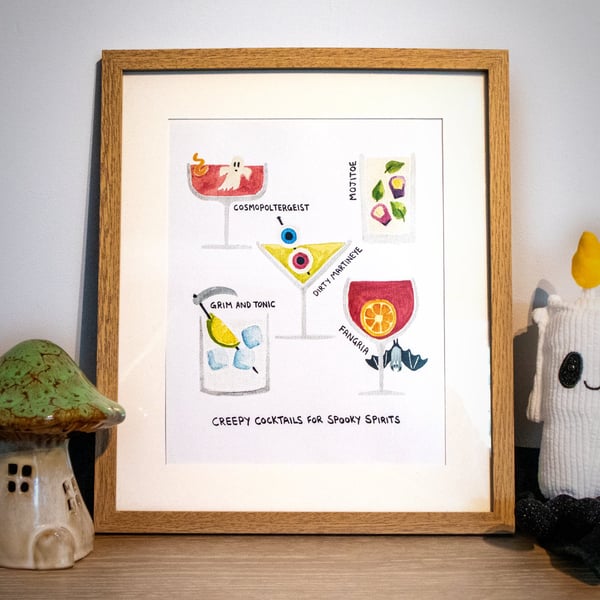 Creepy Cocktails Art Print - Halloween Bar Decor