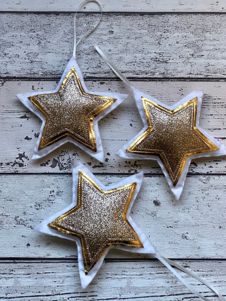 Glittery Felt Star Decorations - Christmas - set of 3