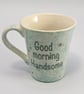 Good morning handsome Mug handmade Tea mug coffee mug beer mug Food safe Lead  - Image 1