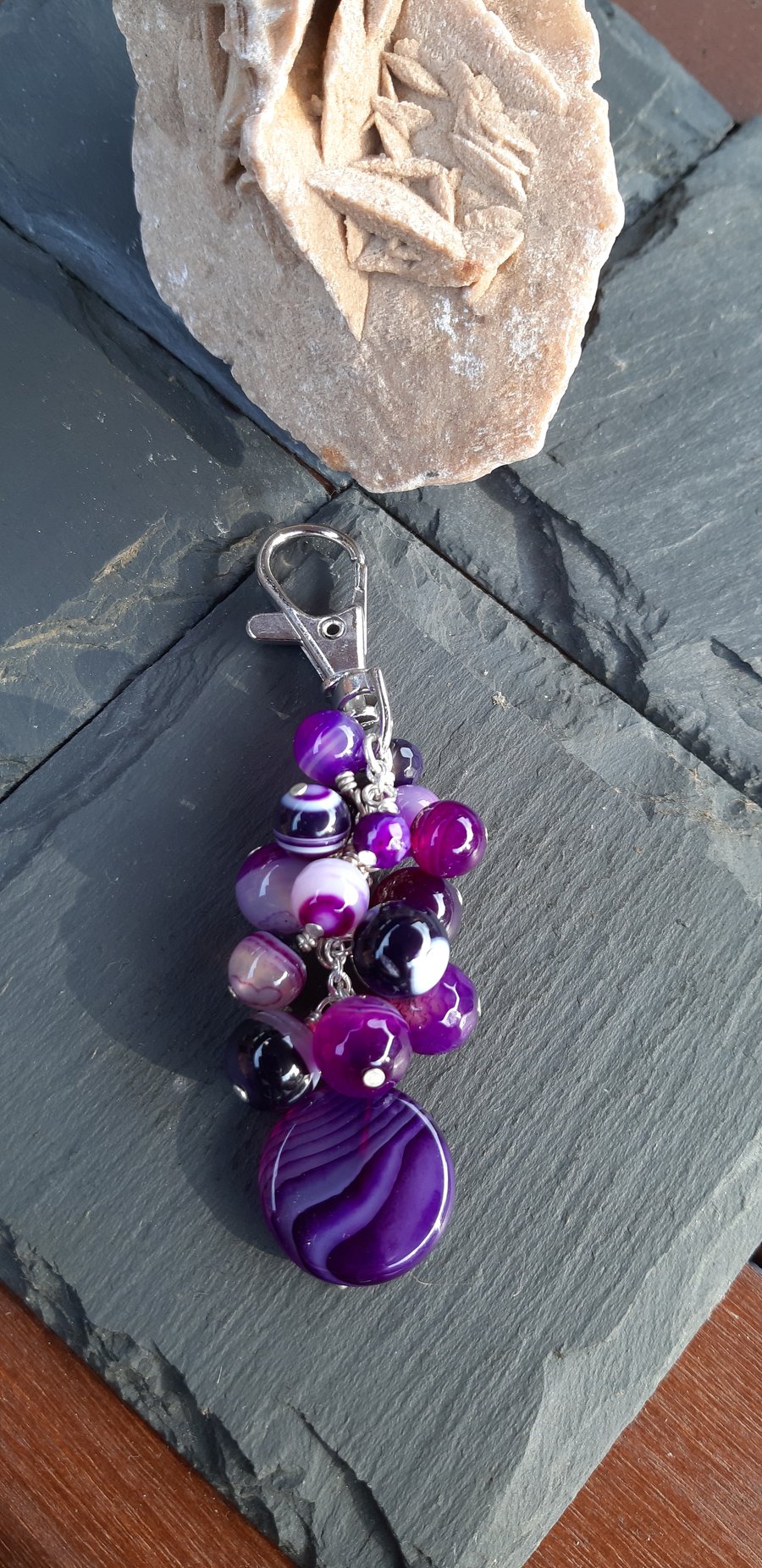 Purple Stripe Agate Bag Charm or Key Ring