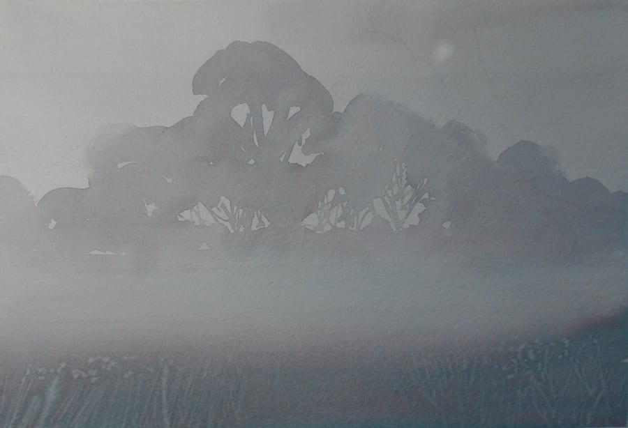 Quiet misty morning (Pure Original Watercolour) Tonalist art