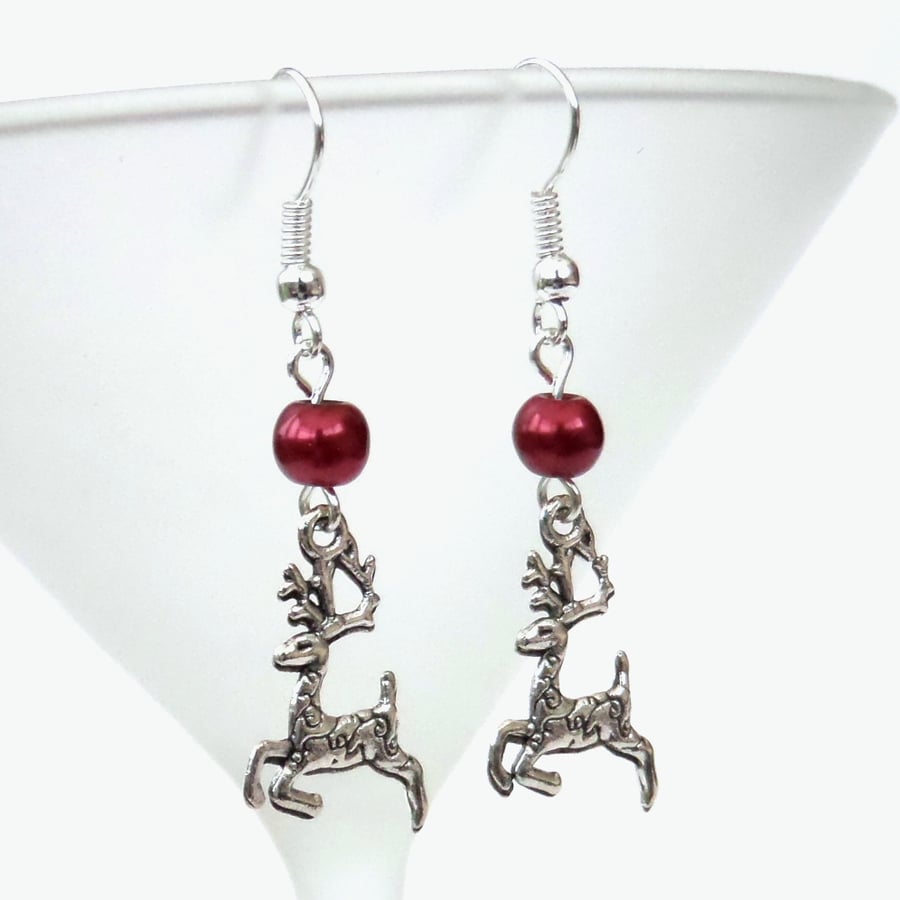 Christmas earrings, with reindeer charms