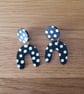 Retro Style Stud and Drop Wonky Arch Earrings in a Black and White Spot Pattern - Image 3