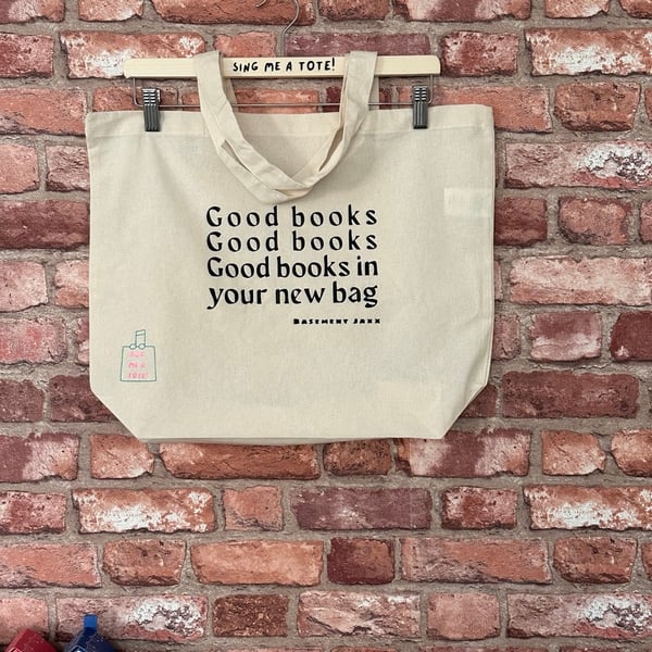 Cotton Tote Book Bag featuring a Basement Jaxx Song Pun