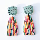 Abstract Colour Earrings with Block Polymer Clay Dangle - Teal Speckle