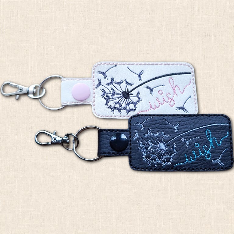Wish Keyring - Embroidered Dandelion Faux Leather Bag Charm