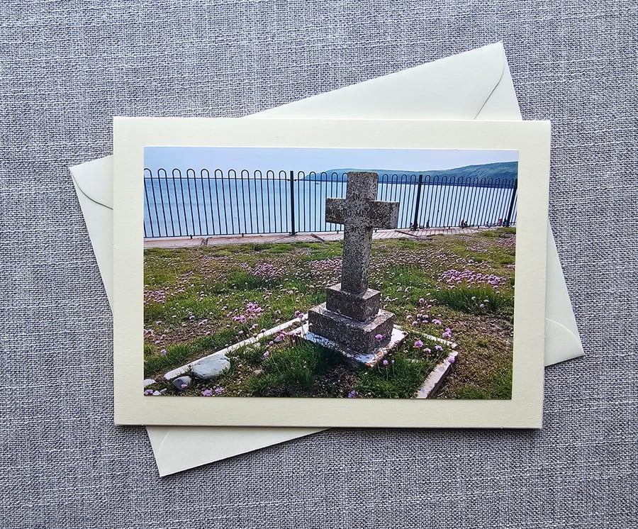 Aberdaron View from St Hywyn's Large Photographic Card Size 7" x 5" Sea Thrift