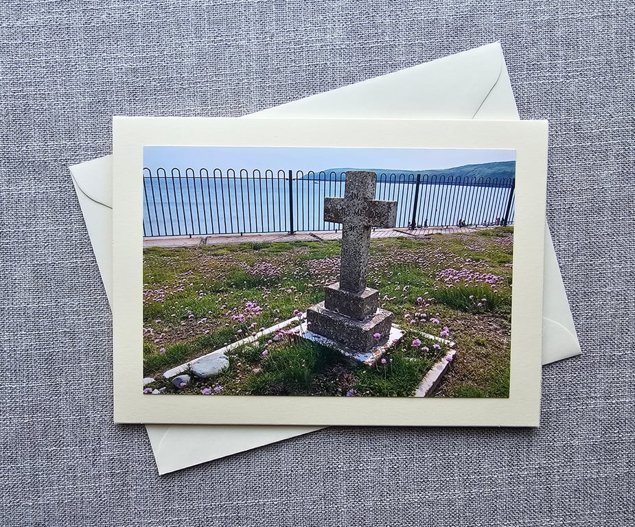 Aberdaron View from St Hywyn's Large Photographic Card Size 7" x 5" Sea Thrift