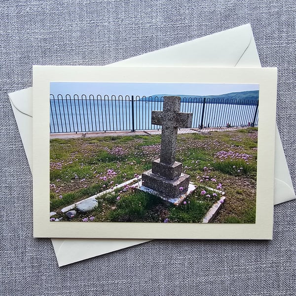 Aberdaron View from St Hywyn's Large Photographic Card Size 7" x 5" Sea Thrift