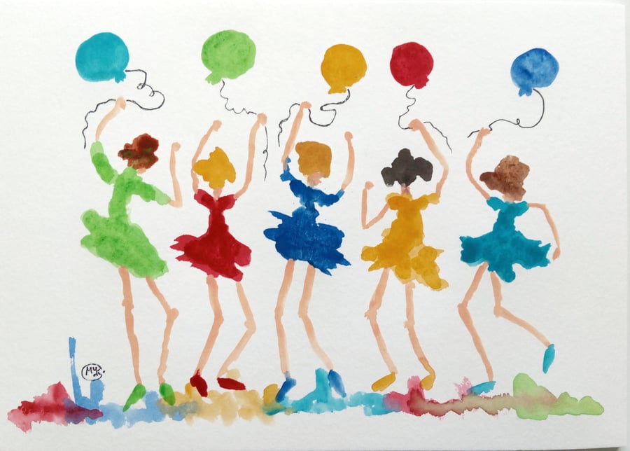 Happy Dancing Girls original painting 