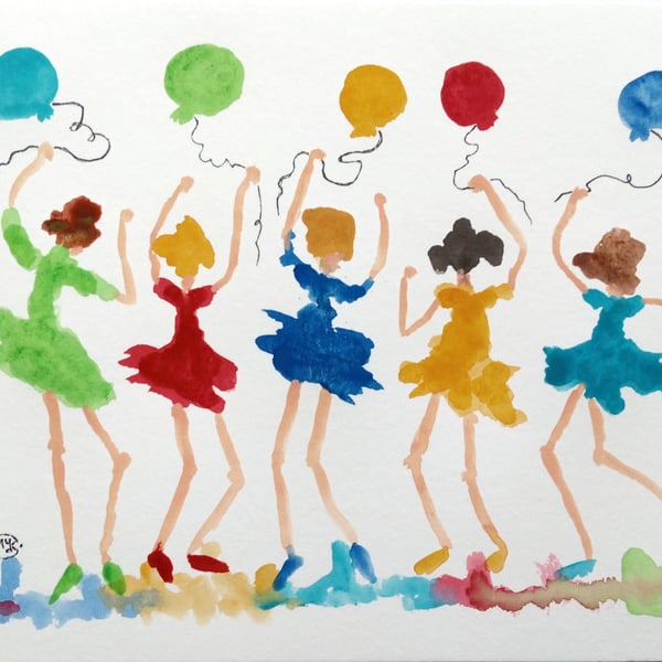 Happy Dancing Girls original painting 