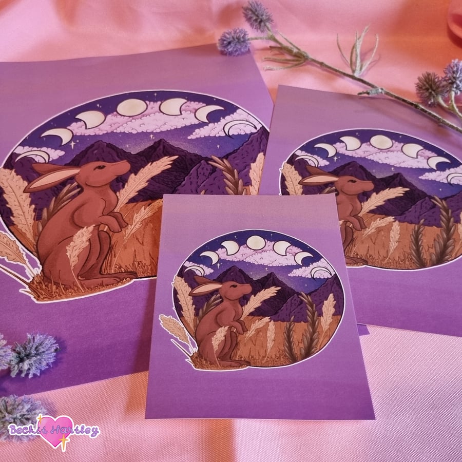 Clover And The Moons postcard Art Print - Original Character - Hare And Moon