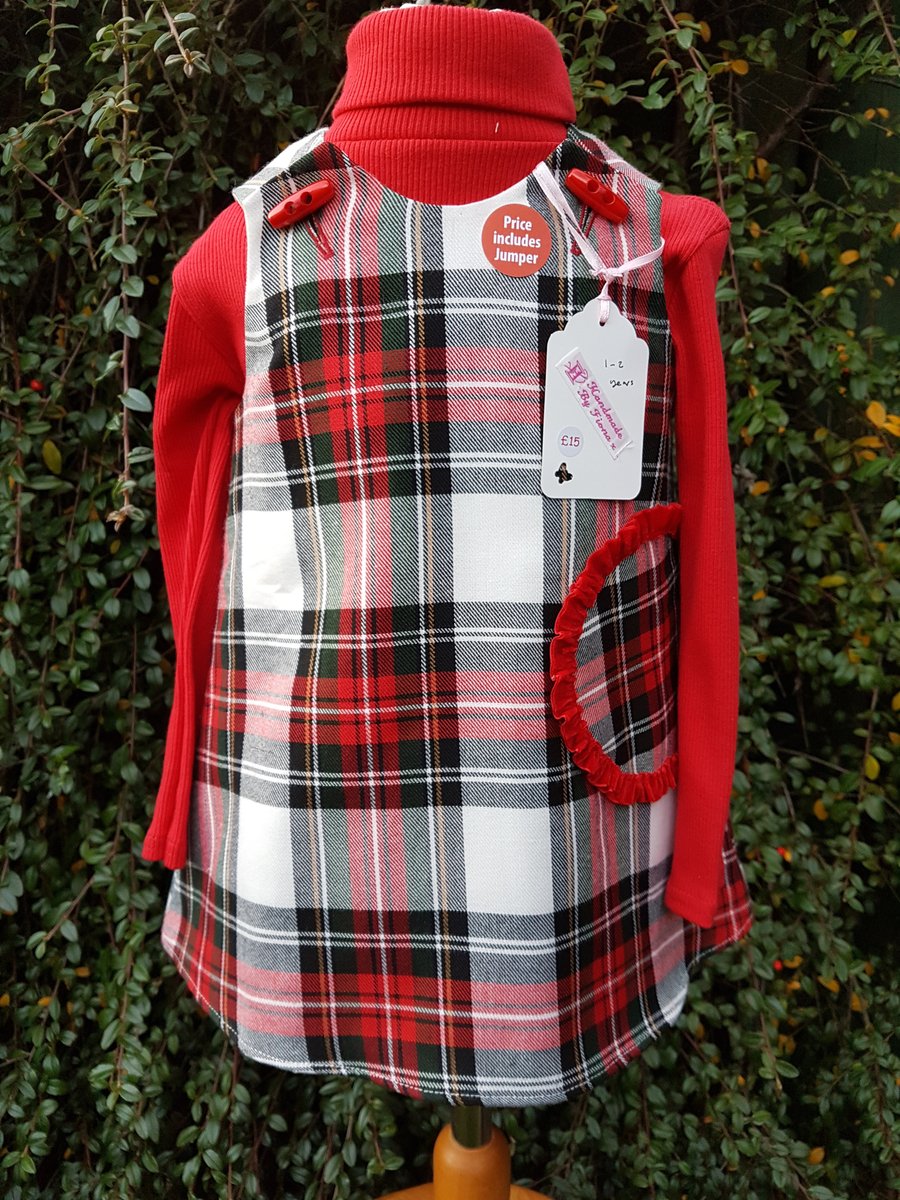 Age: 1-2y. Red check tartan lined pinafore dress. 