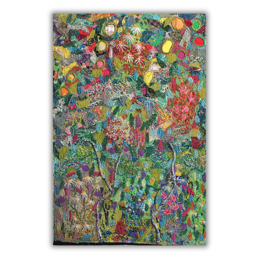 Textile mixed media art - wildflowers - needlework - eco gift - ready to hang