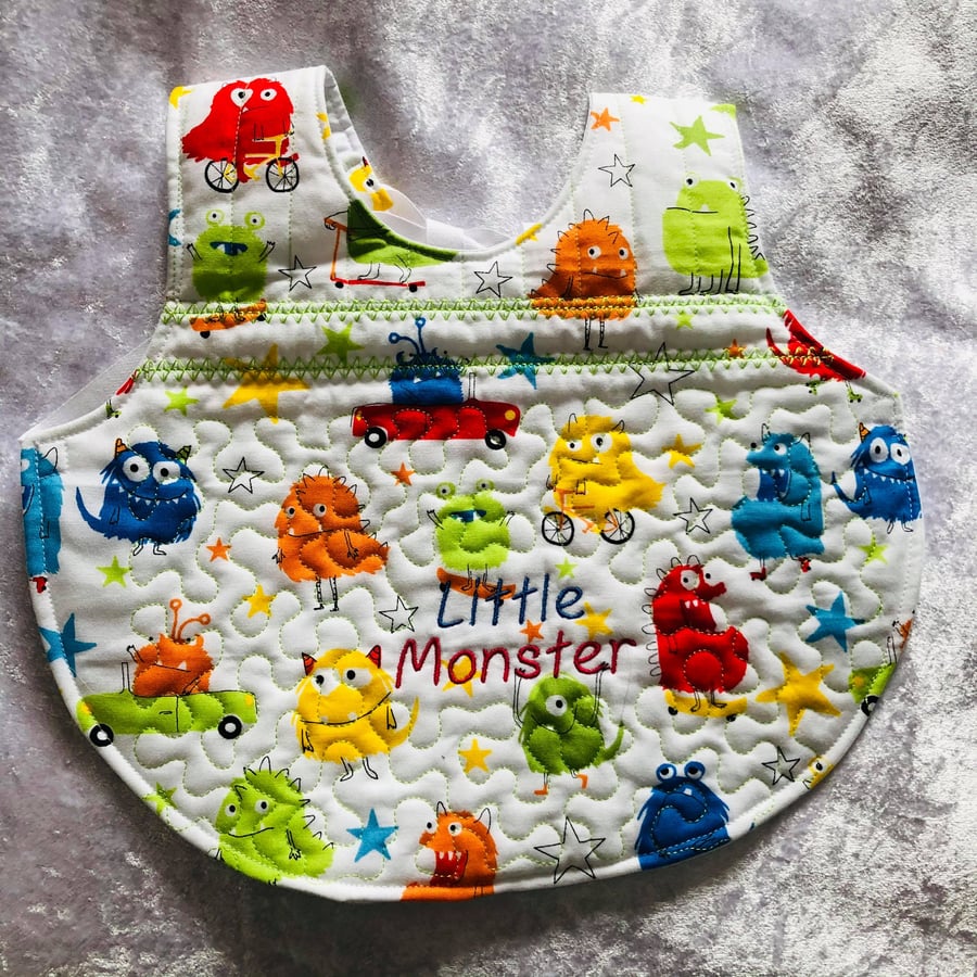 Embroidered baby bib - Little Monster