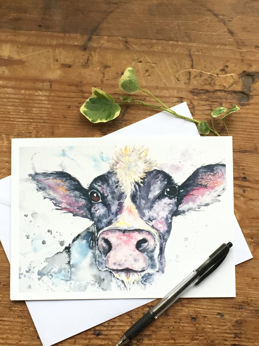 Silly Moo Friesian Cow Card, Cow Greetings Card, Art, Wildlife Art, Greeting Car