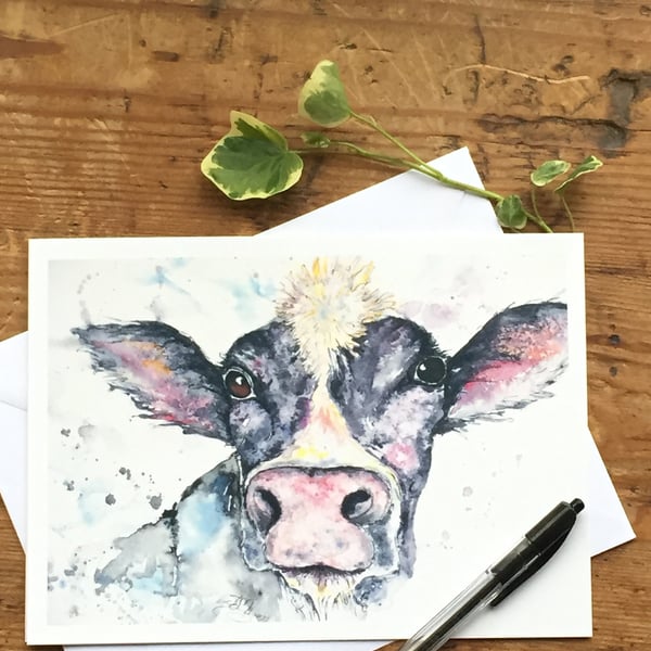 Silly Moo Friesian Cow Card, Cow Greetings Card, Art, Wildlife Art, Greeting Car