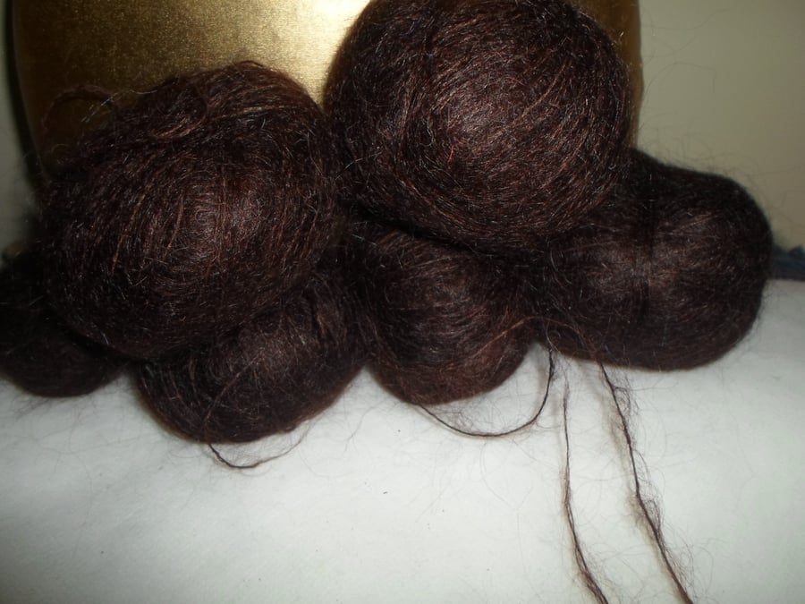 FINE, QUALITY MOHAIR YARN IN DARK BROWN 230GMS WOUND FROM CONE