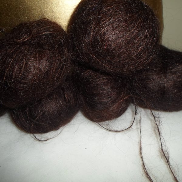 FINE, QUALITY MOHAIR YARN IN DARK BROWN 230GMS WOUND FROM CONE
