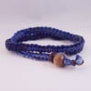 Macrame necklace in blues, with wood bead - Deep Blue