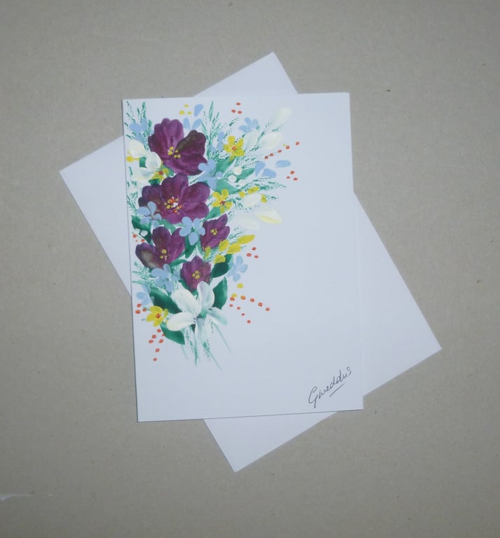 original art hand painted floral greetings card ( ref FA 318 M1 )