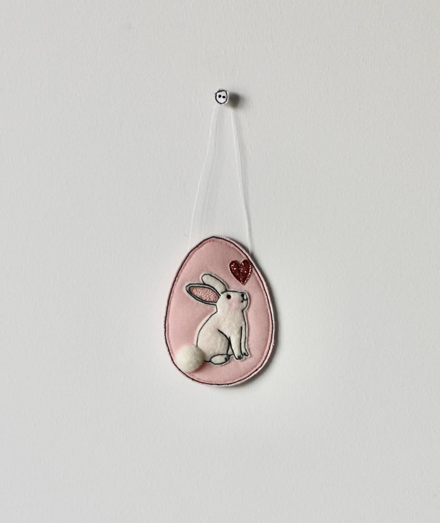 'Bunny on a Pink Egg 8' - Hanging Decoration