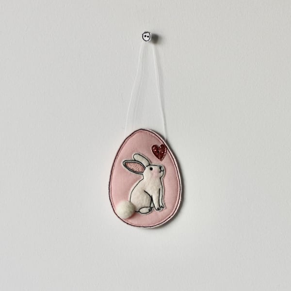 'Bunny on a Pink Egg 8' - Hanging Decoration