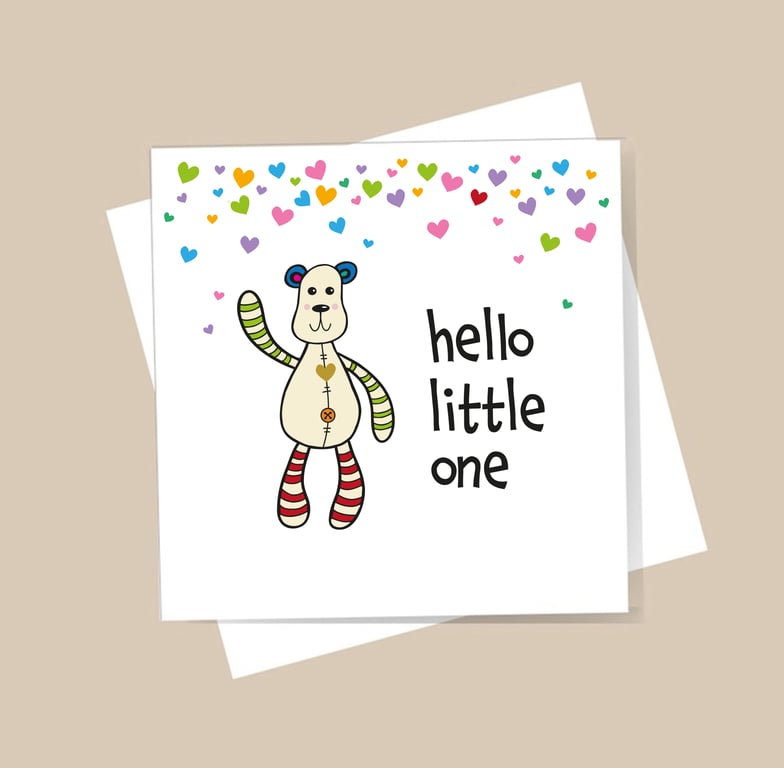 New baby card - new arrival, teddy card, free postage, blank inside