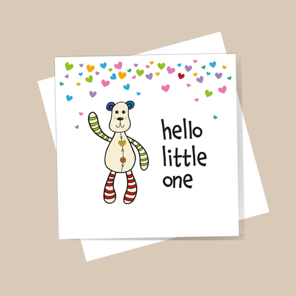 New baby card - new arrival, teddy card, free postage, blank inside