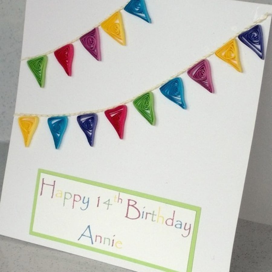 Quilled bunting birthday card, personalised