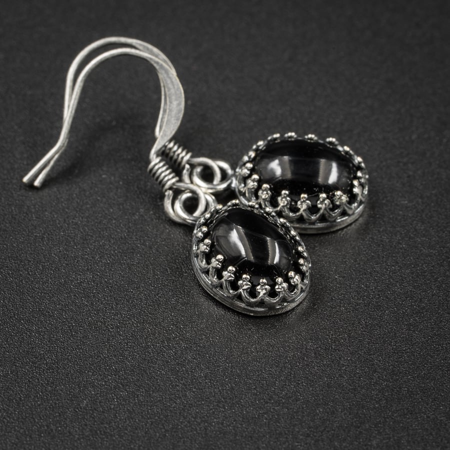 Black onyx  antique silver drop earrings, Leo,  Cancer gift
