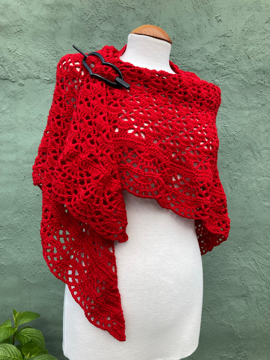 Love Red soft Merino Wool Triangle Shawl