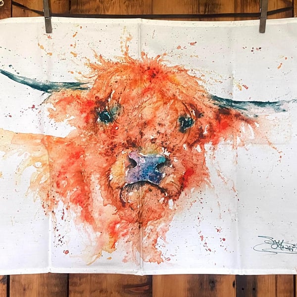 Highland Cow Tea Towel, Wildlife Art Tea Towel, 100% Cotton, Homeware, Textiles,