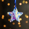 Gold purple blue marbled pottery star decoration 