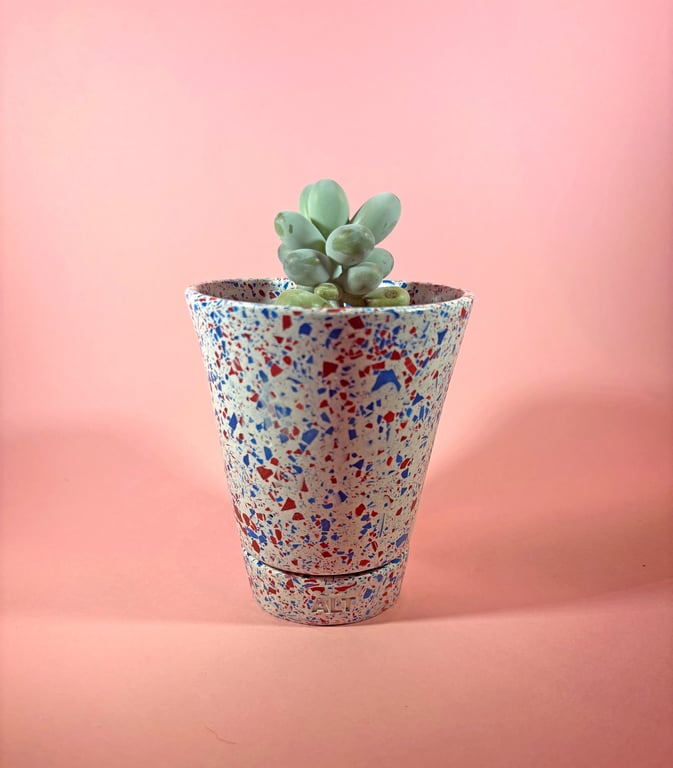 Terrazzo Plant Pot Jesmonite Red & blue Indoor Planter drainage hole & tray